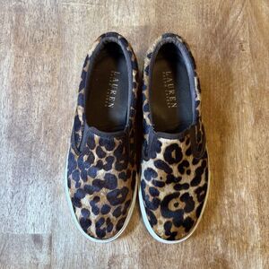 Lauren Ralph Lauren Cedar II Slip On Shoes Womens 7.5B Leopard Print Calf Hair